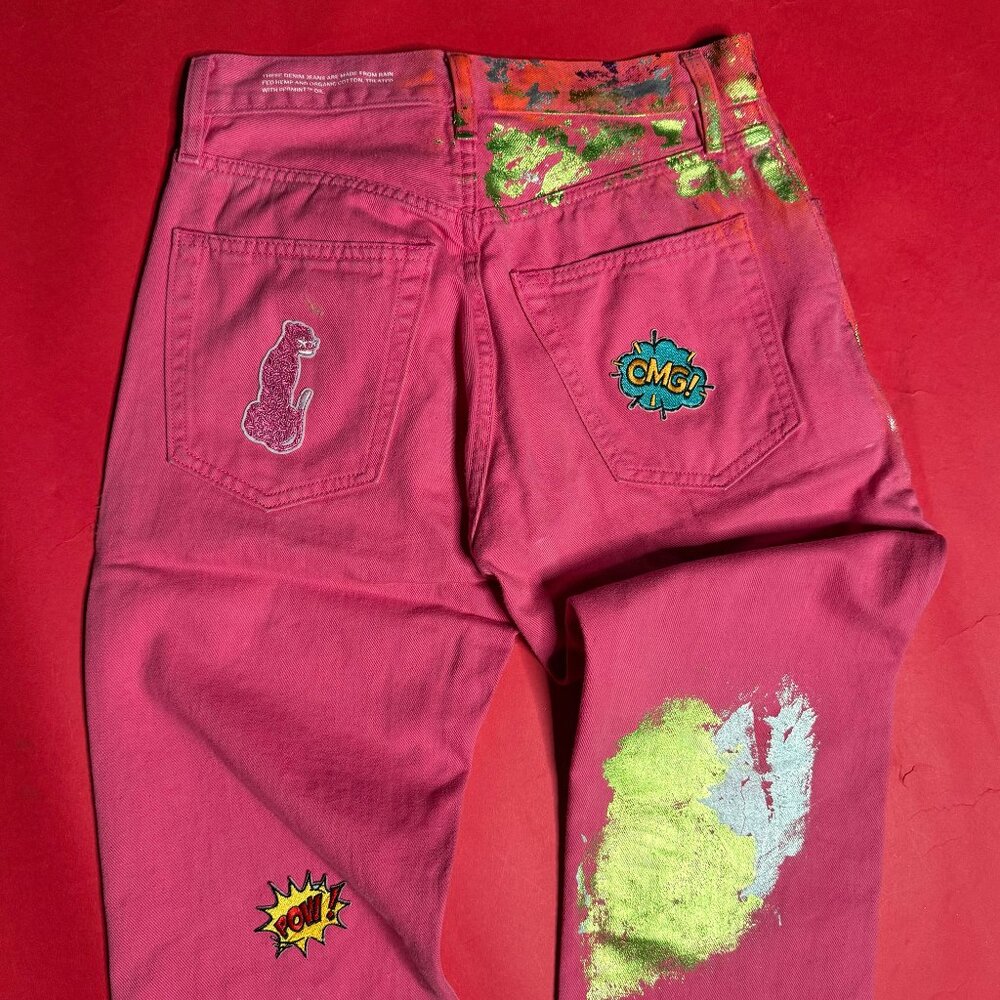Upcycled Pink Denim Jacket and Jeans Set – Festival Outfit, Size M/26 - Picture 8 of 12